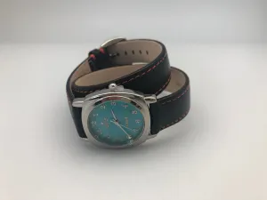 Peyote Bird Turquoise Face Watch with Dark Brown Double Wrap Leather Band