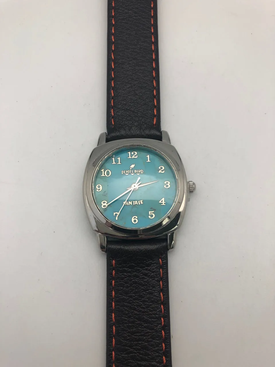 Peyote Bird Turquoise Face Watch with Dark Brown Double Wrap Leather Band