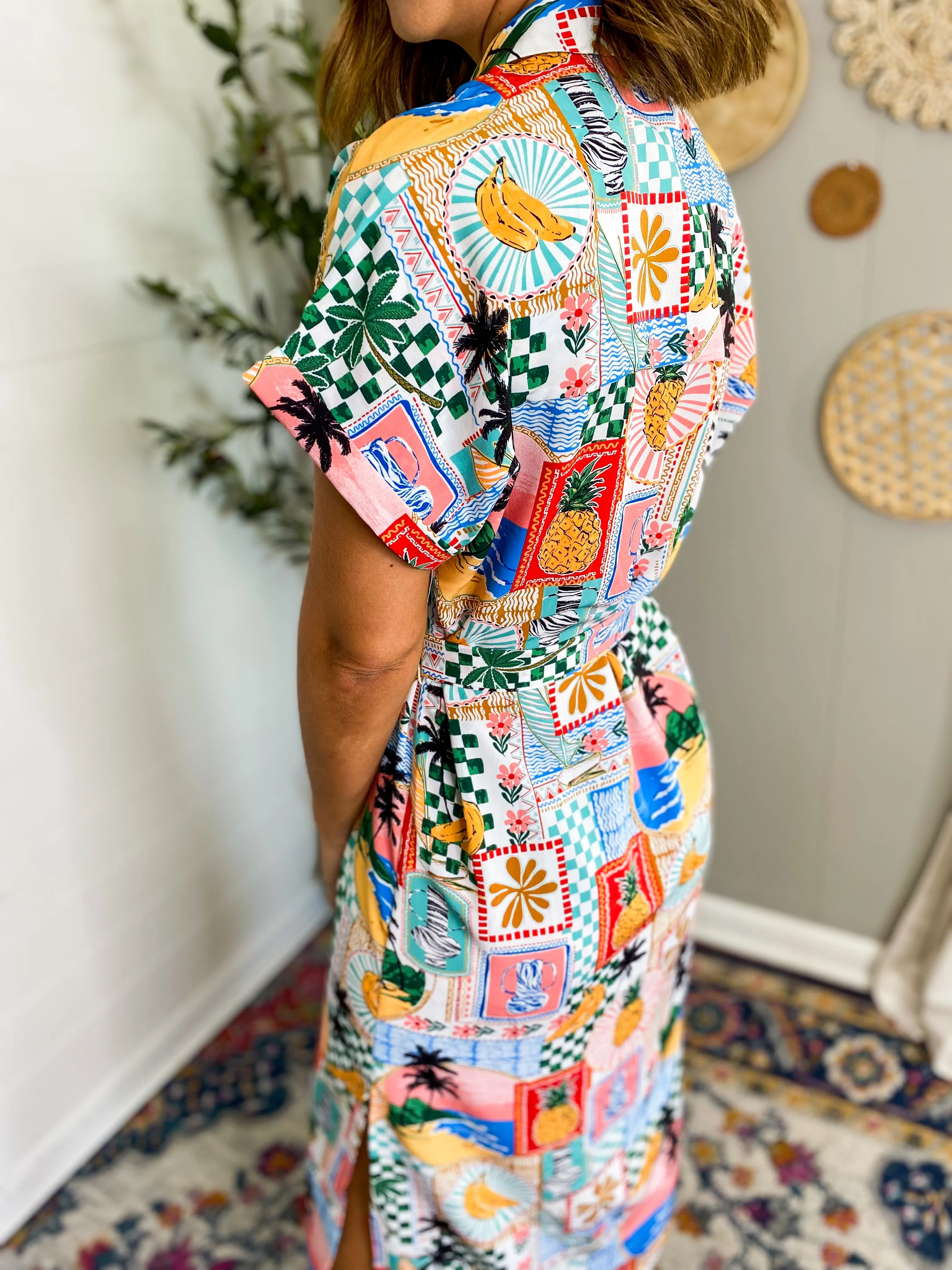 Printed Button Front Midi
