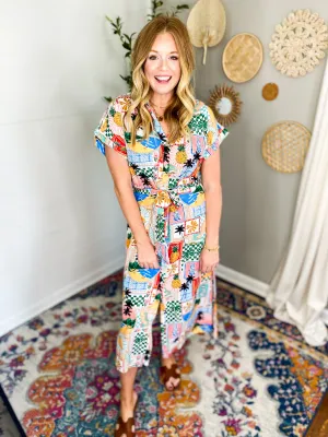 Printed Button Front Midi