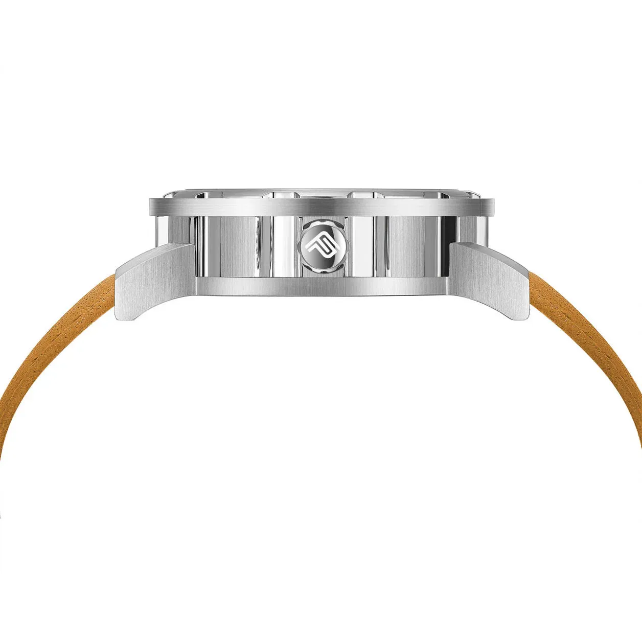 PUNCH Mens Watch, Silver & White Skeleton Automatic Watch - Tan Leather Strap