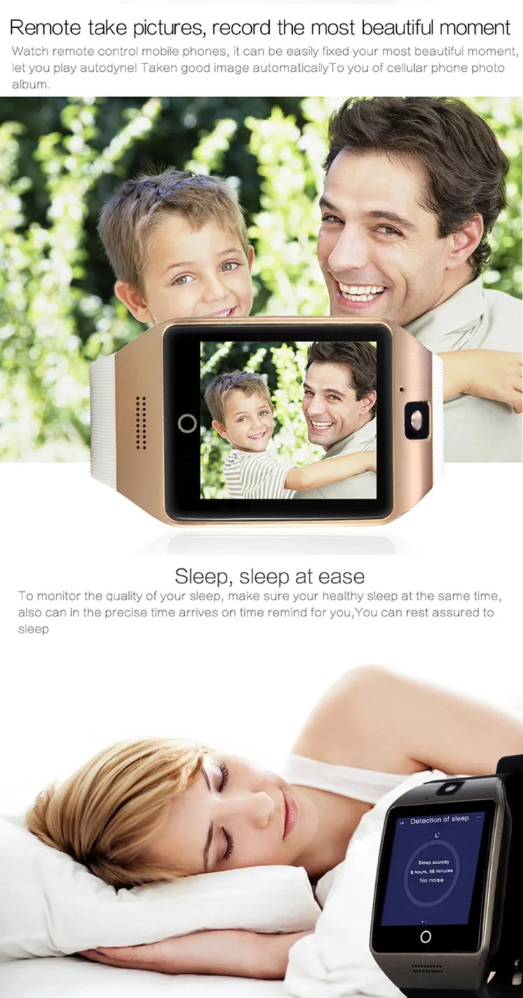 Q18S 1.54 inch IPS Screen MTK6260A Bluetooth 3.0 Smart Watch Phone, Pedometer / Sedentary Reminder / Sleeping Monitor  / Anti-Loss / Remote Camera / GSM / 0.3M Camera (Black   Gold)