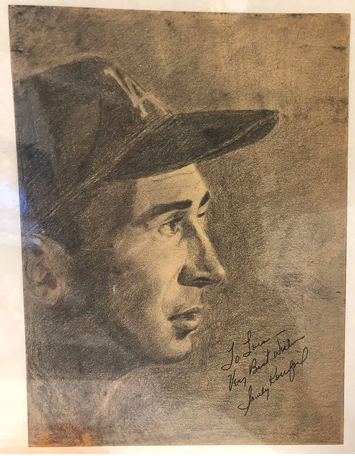 "SANDY KOUFAX" Original Charcoal Portrait with Autograph - $6K APR w/ CoA!!