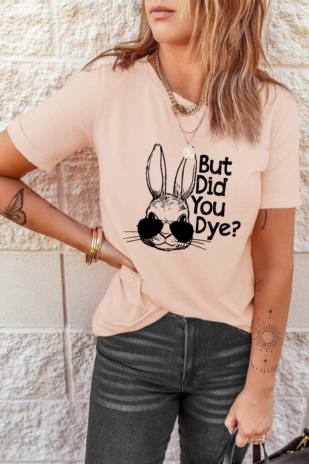 Rabbit Graphic Round Neck T-Shirt for Casual Style