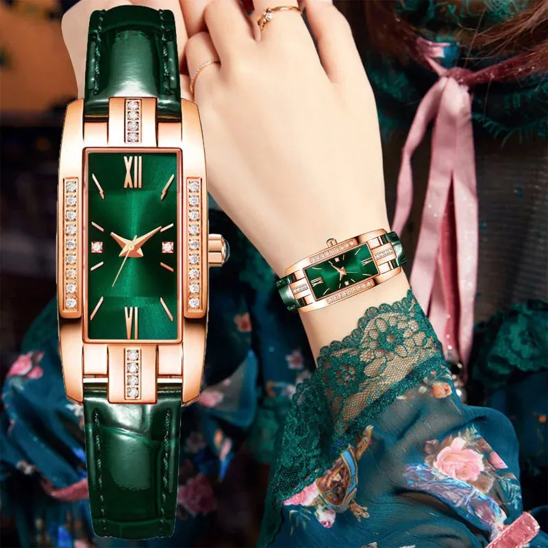 Reloj Mujer Fashion Rectangle Watch Women Red Leather Band Quartz
