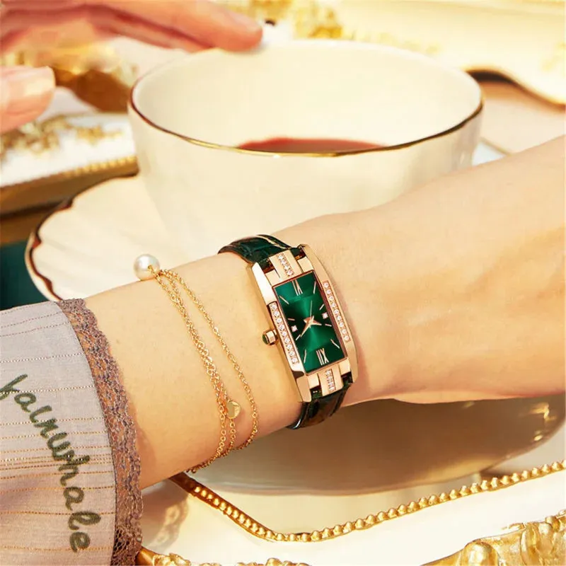 Reloj Mujer Fashion Rectangle Watch Women Red Leather Band Quartz
