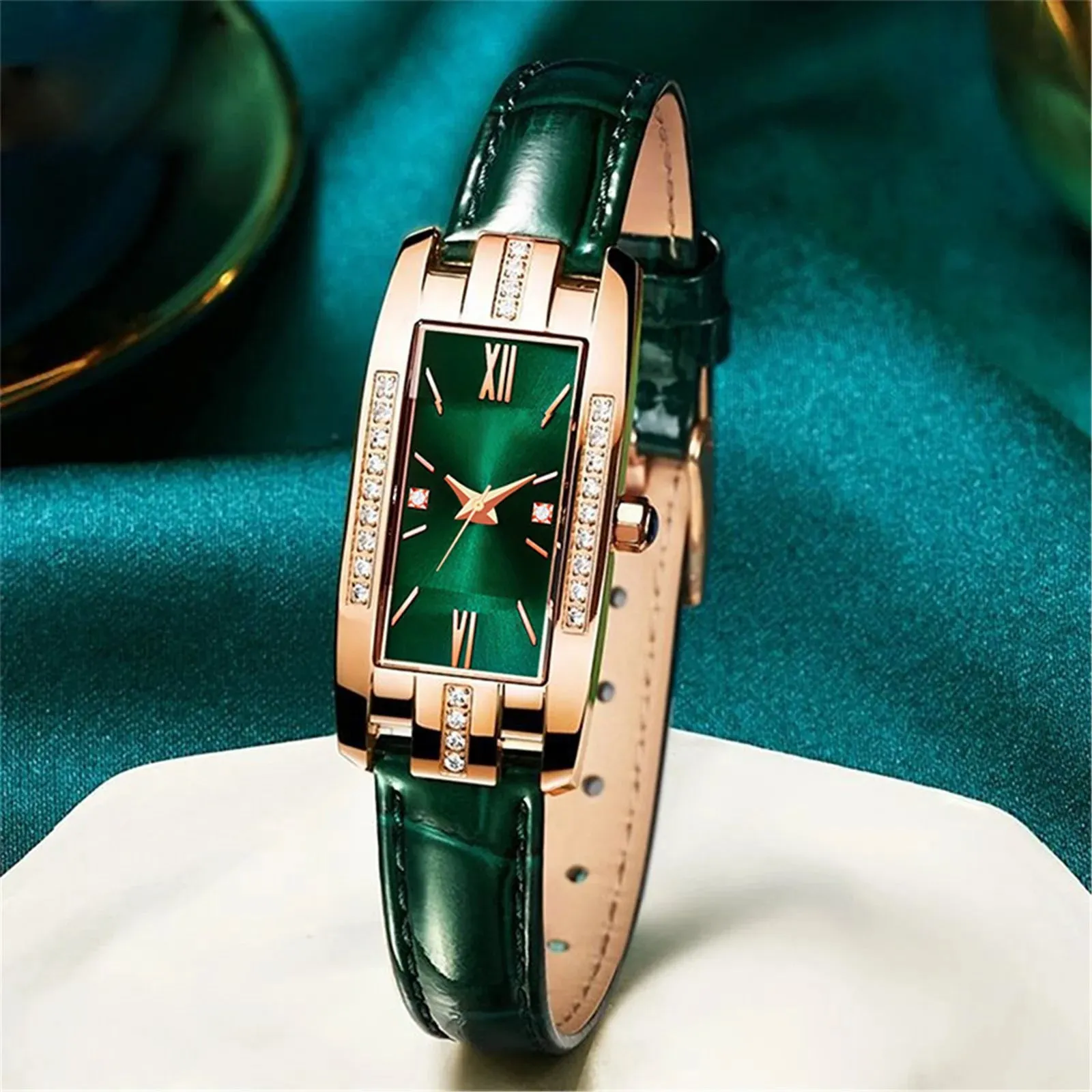 Reloj Mujer Fashion Rectangle Watch Women Red Leather Band Quartz