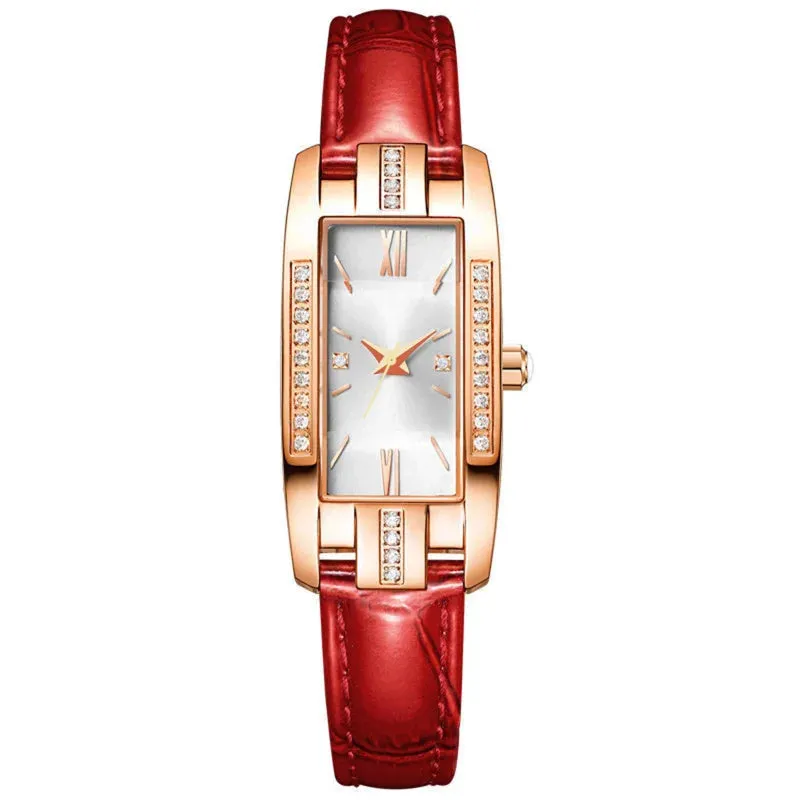 Reloj Mujer Fashion Rectangle Watch Women Red Leather Band Quartz