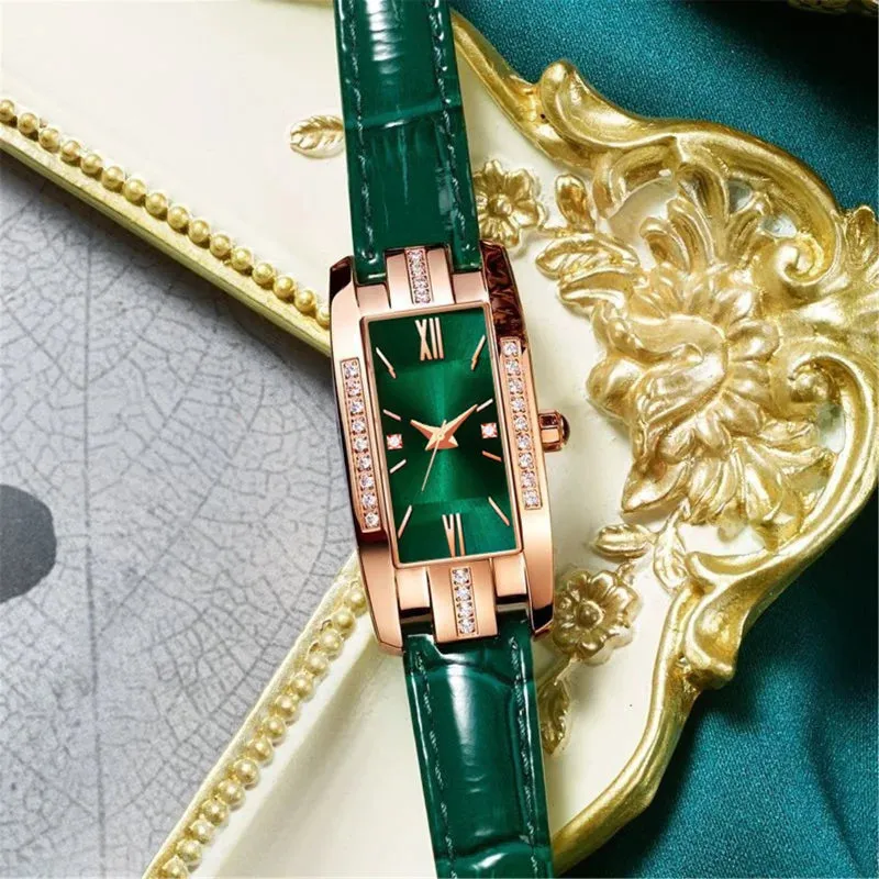 Reloj Mujer Fashion Rectangle Watch Women Red Leather Band Quartz