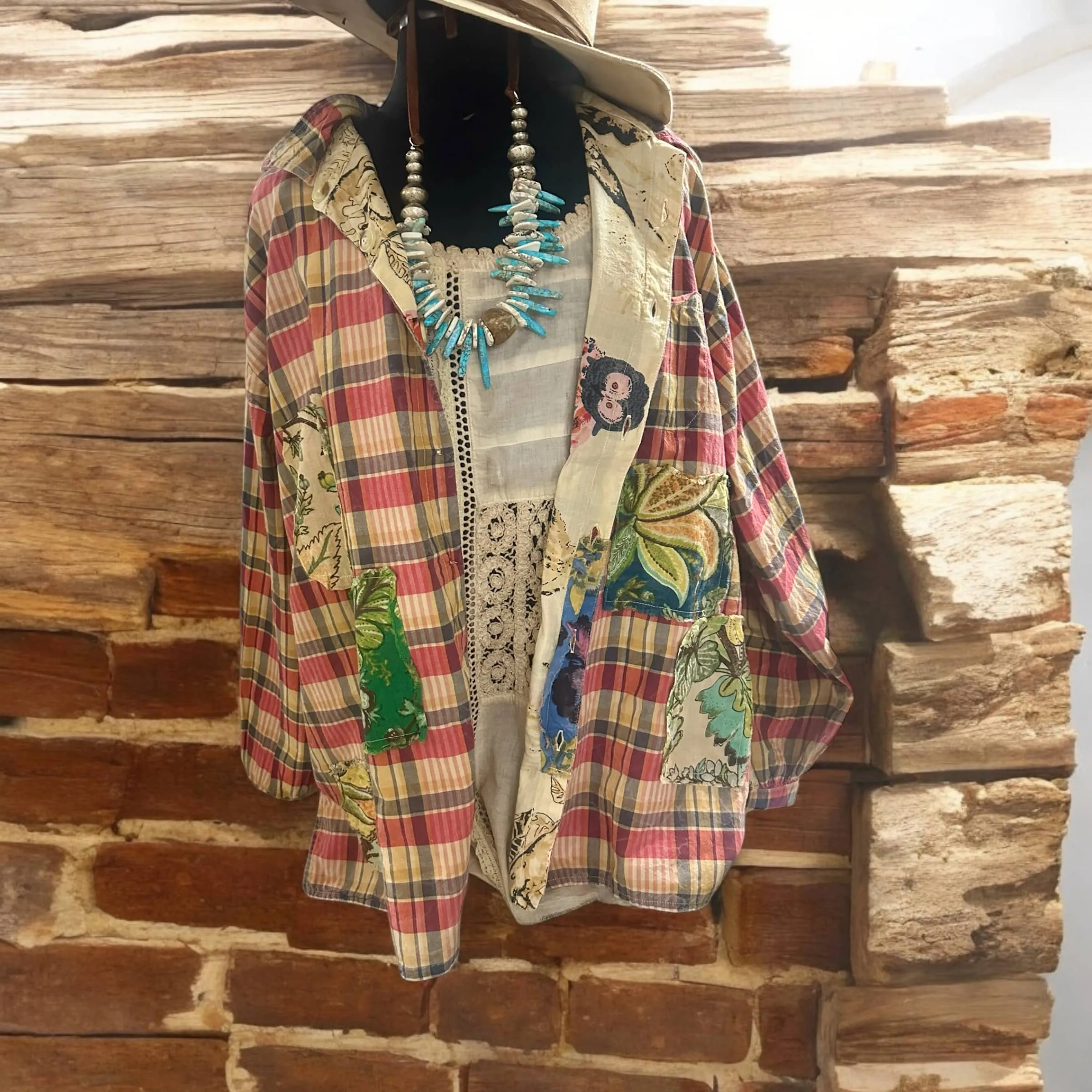 Reversable Floral/Plaid Patch Shacket