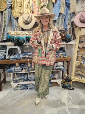Reversable Floral/Plaid Patch Shacket