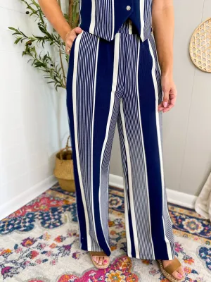 Ribbed Navy Striped Pants