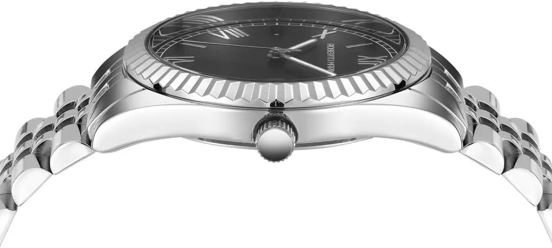 RM8921  Mens Silver Stainless Steel Watch, Japanese Quartz, Black Dial, 3ATM
