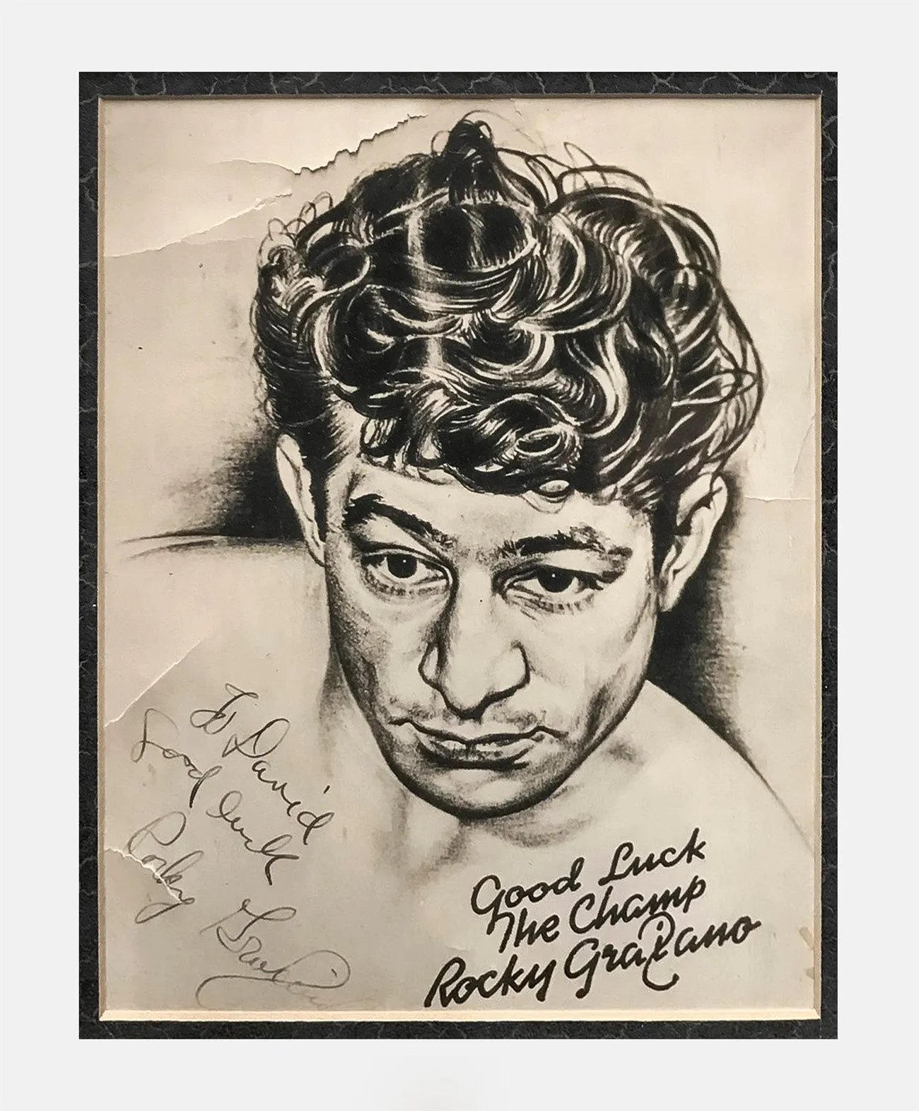 ''ROCKY GRAZIANO'' Framed C.1950s Autographed Portrait- $10K APR w/ CoA!