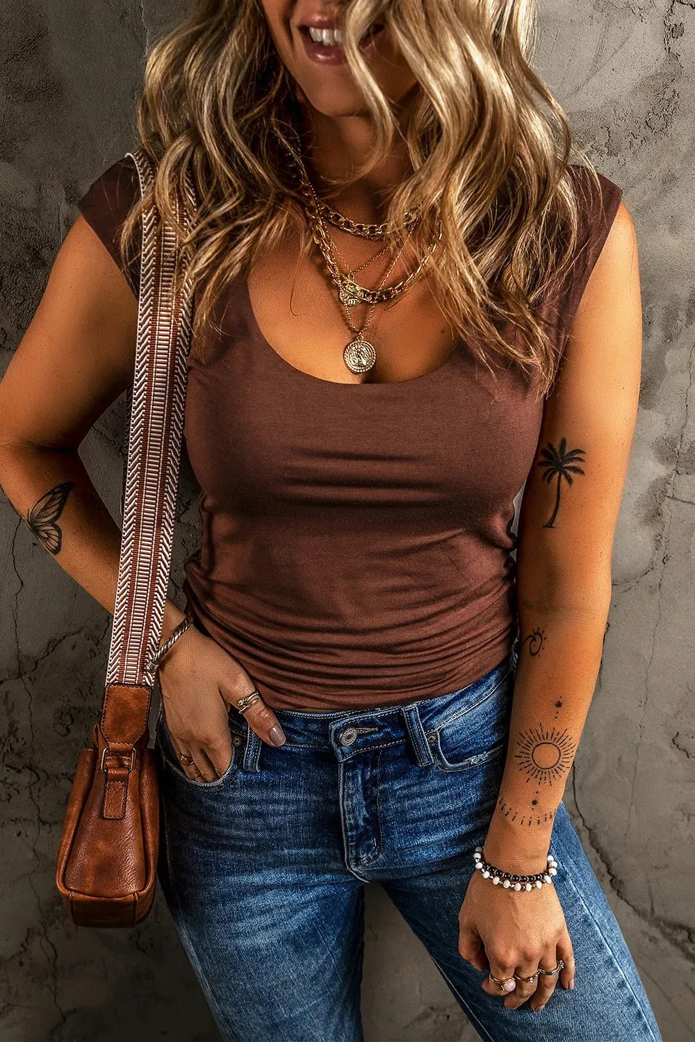 Round Neck Slim Cap Sleeve Top for Women Casual Style