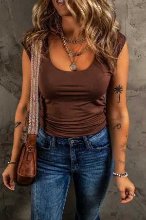 Round Neck Slim Cap Sleeve Top for Women Casual Style