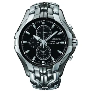 Seiko Mens Excelsior Bronze Black Dial Bicolor Band Stainless Steel Solar Watch - SSC139