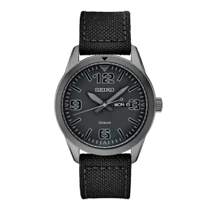 Seiko Men's Pilot Style Black Dial Band Day Date Window Quartz Watch - SUR495