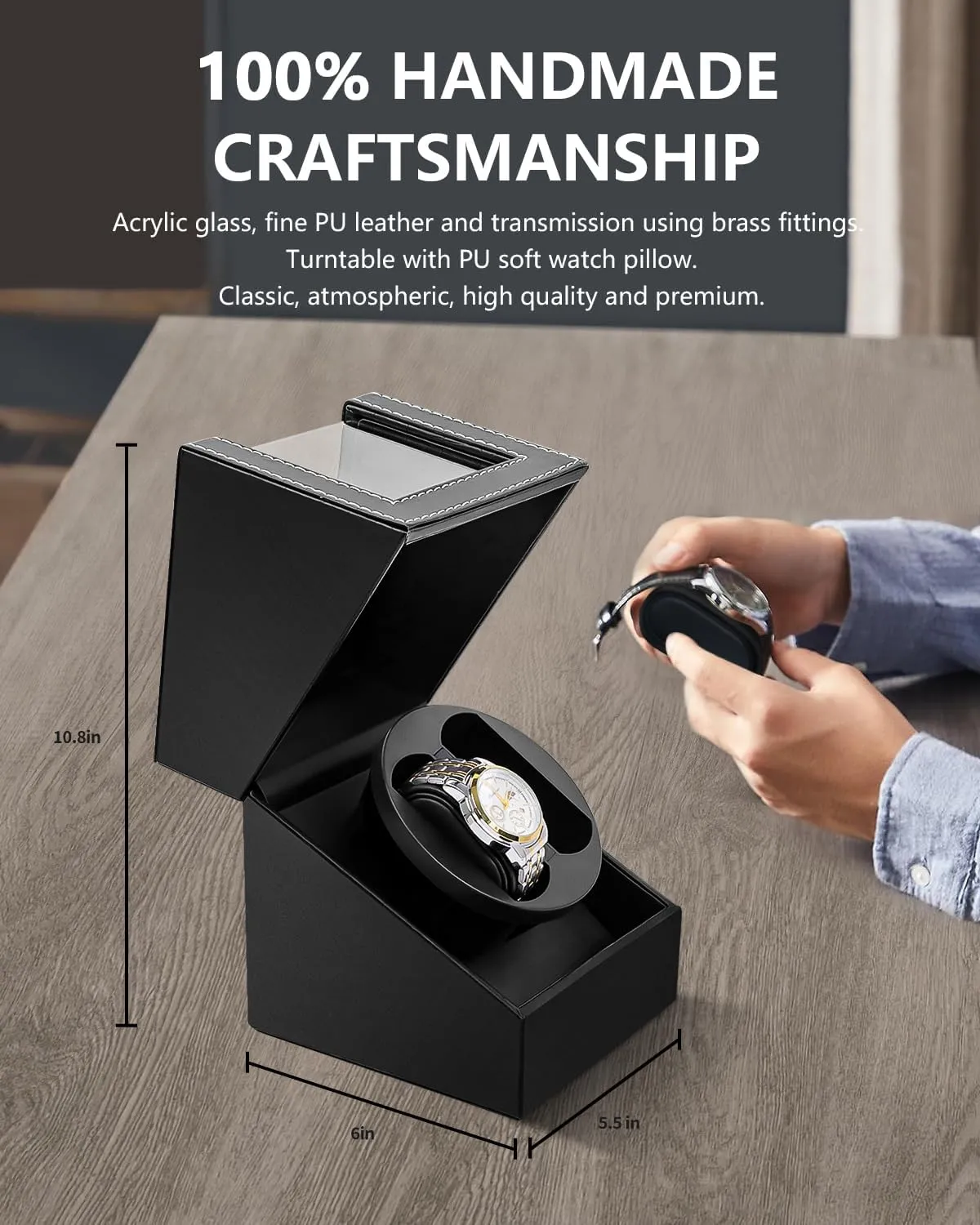 SHOWPIN Automatic Double Watch Winder: Watch Rotator for Automatic Watches, Rotating Watch Box with Super Quiet Motor, 2 Rotation Mode Setting and USB Powered