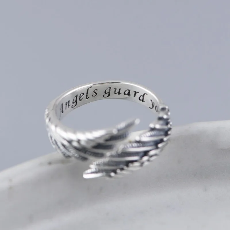 Silver Feather Wings Ring