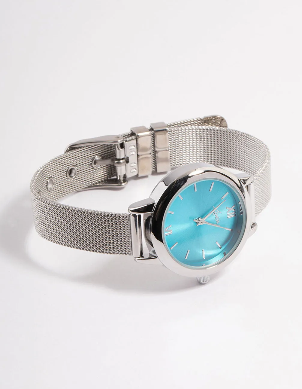 Silver Sun Ray Medium Mesh Blue Watch