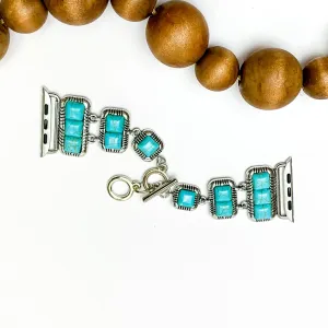 Silver Tone Smart Watch Band with Faux Turquoise Stones and a Toggle Clasp