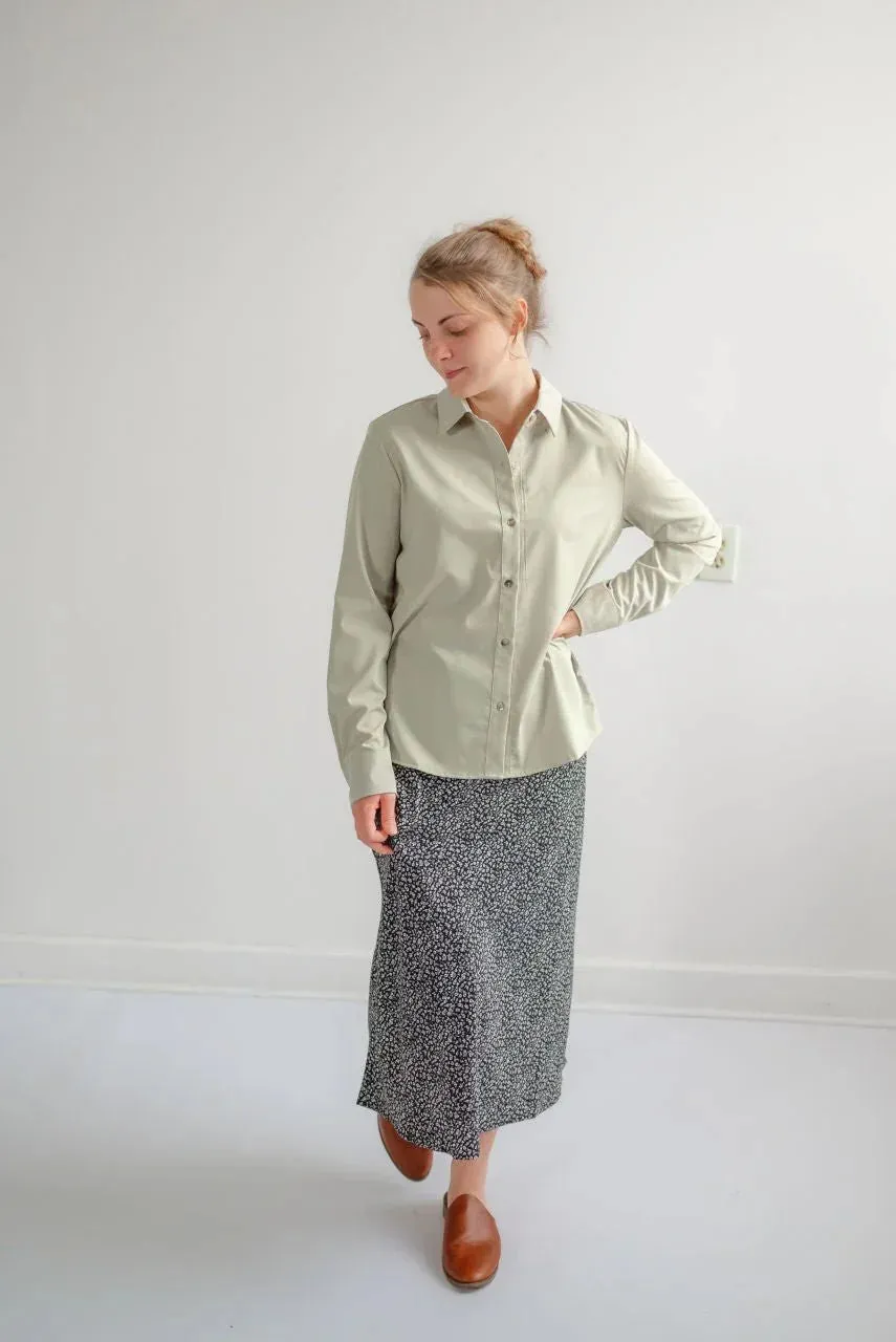 Sinclair Silky Button Top in Dusty Sage - FINAL SALE