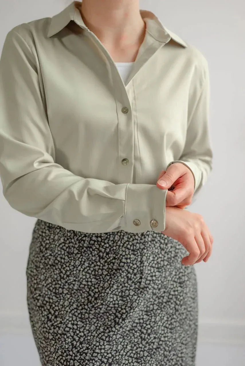 Sinclair Silky Button Top in Dusty Sage - FINAL SALE