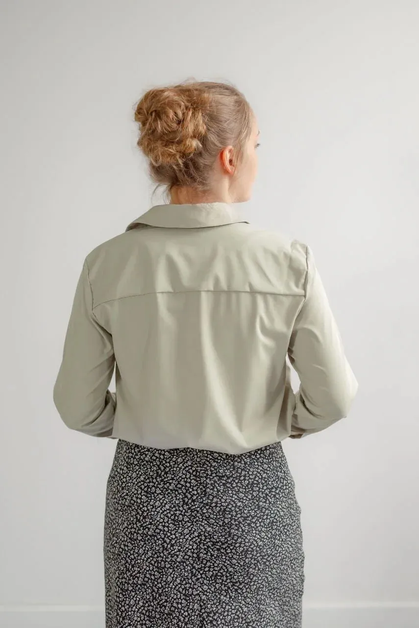 Sinclair Silky Button Top in Dusty Sage - FINAL SALE