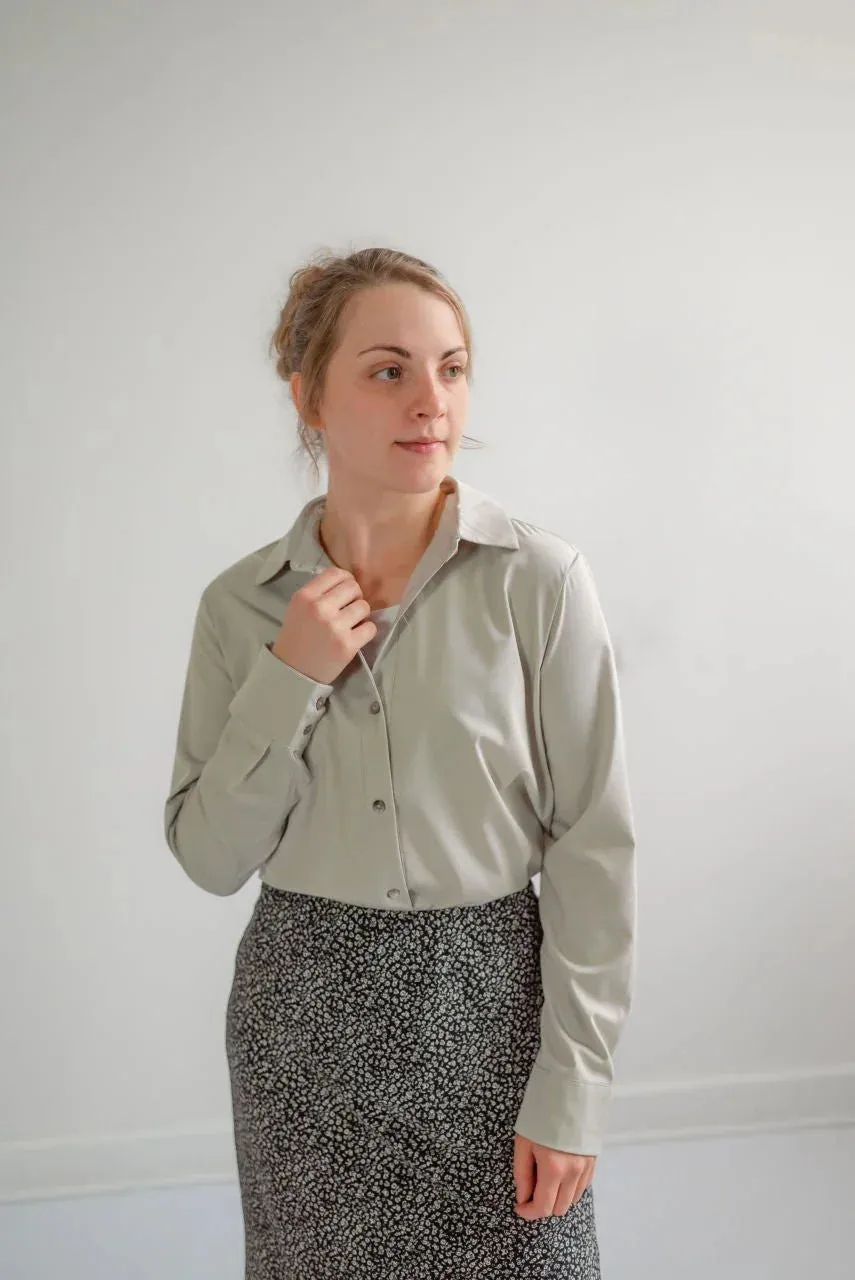 Sinclair Silky Button Top in Dusty Sage - FINAL SALE