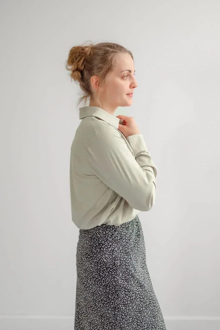 Sinclair Silky Button Top in Dusty Sage - FINAL SALE