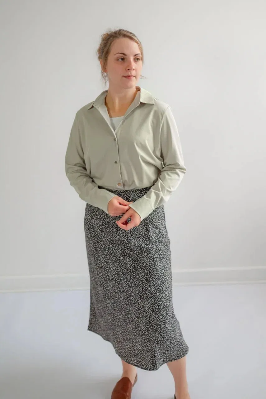 Sinclair Silky Button Top in Dusty Sage - FINAL SALE