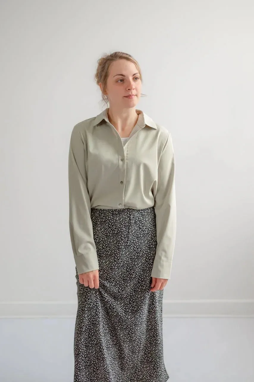 Sinclair Silky Button Top in Dusty Sage - FINAL SALE