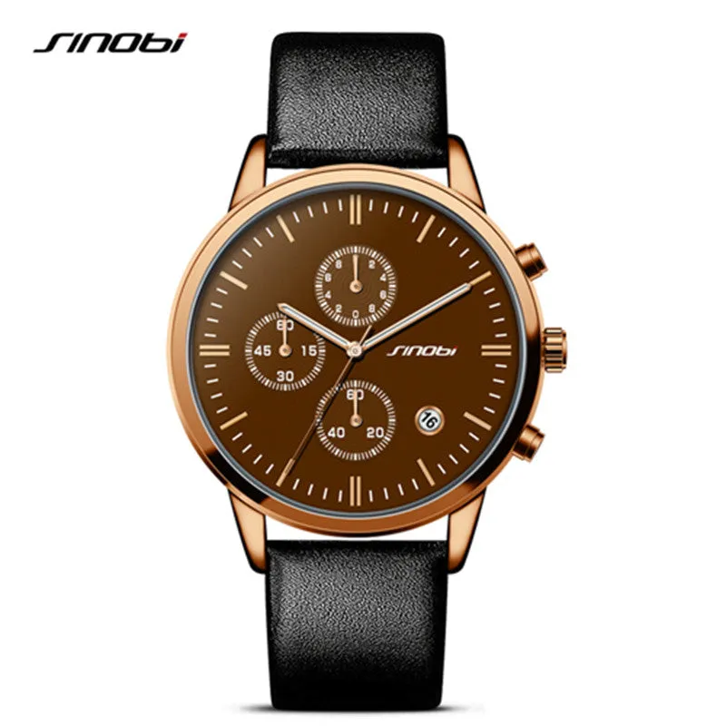 SINOBI Rose Gold Blue Watches Men Fashion Dress Woman's Quartz Watch Unique Design Leather Wristwatch for Male