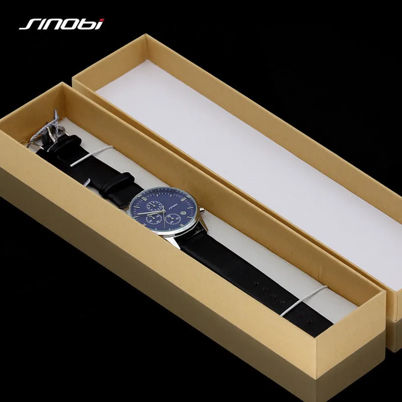 SINOBI Rose Gold Blue Watches Men Fashion Dress Woman's Quartz Watch Unique Design Leather Wristwatch for Male