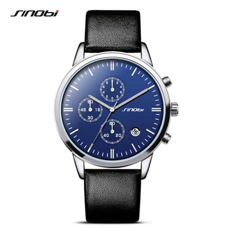SINOBI Rose Gold Blue Watches Men Fashion Dress Woman's Quartz Watch Unique Design Leather Wristwatch for Male