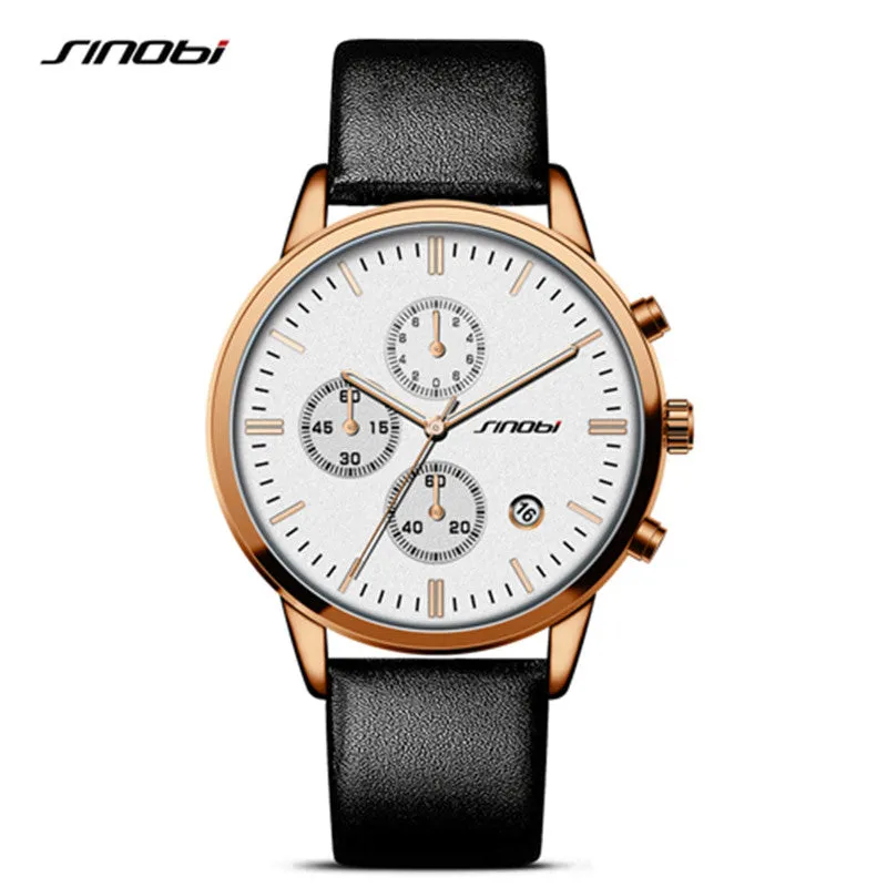 SINOBI Rose Gold Blue Watches Men Fashion Dress Woman's Quartz Watch Unique Design Leather Wristwatch for Male