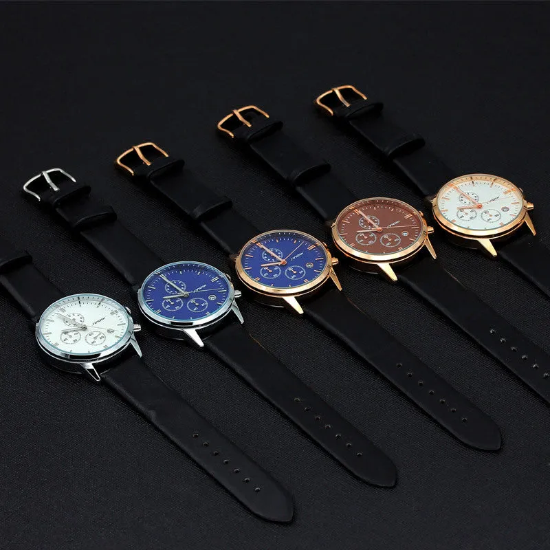 SINOBI Rose Gold Blue Watches Men Fashion Dress Woman's Quartz Watch Unique Design Leather Wristwatch for Male