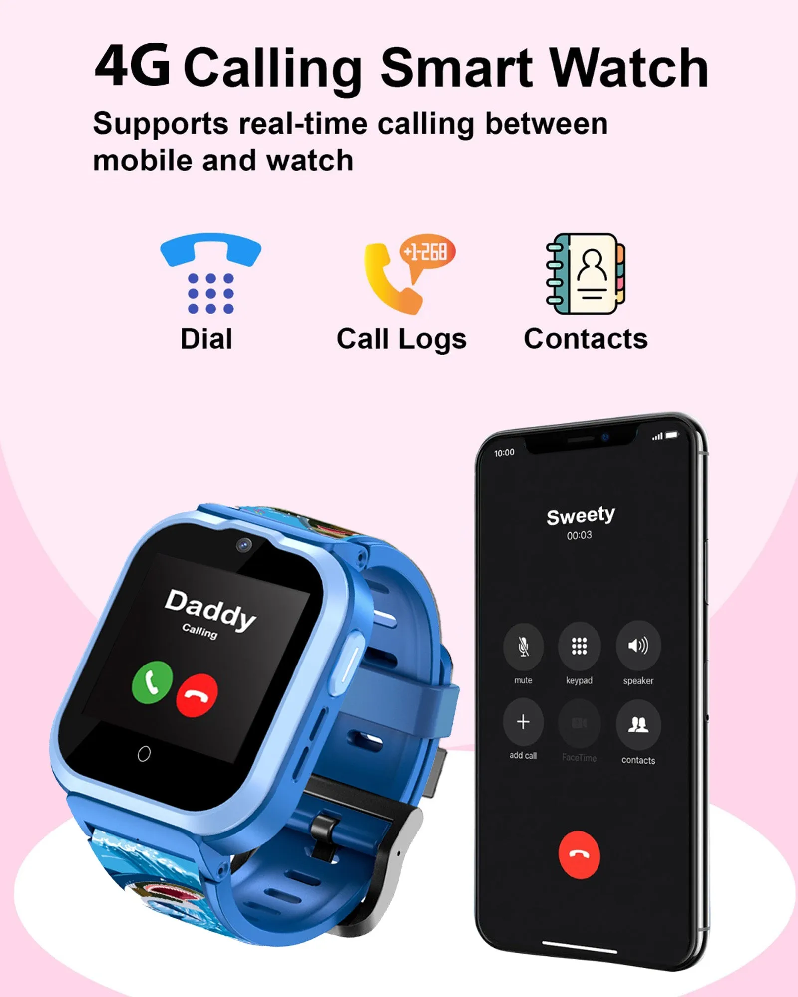 Spiky Cyclops 4g Video & Voice Calling Dewatering Waterproof Kids Smartwatch - Blue