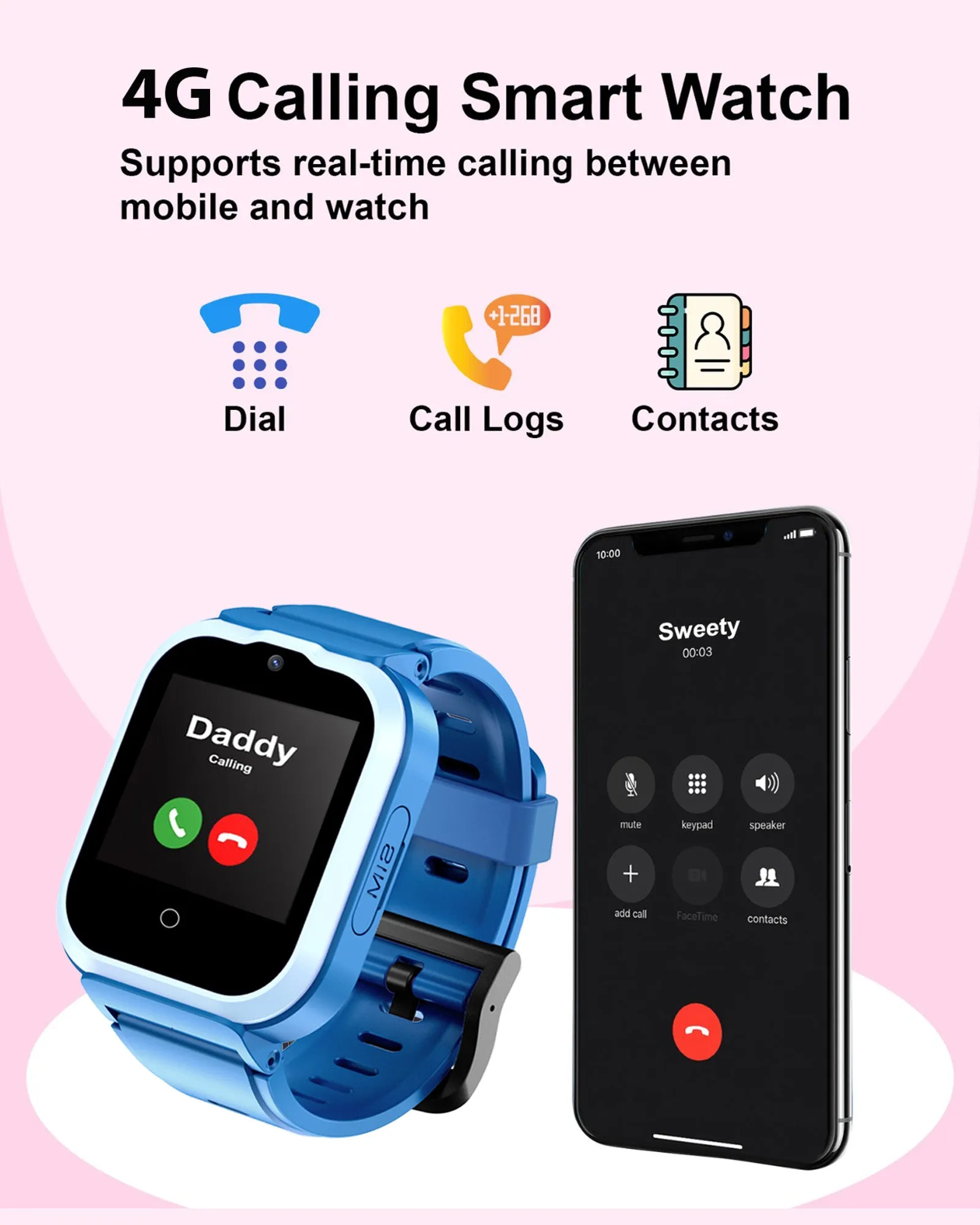 Spiky Cyclops 4g Video & Voice Calling Dewatering Waterproof Kids Smartwatch - Blue