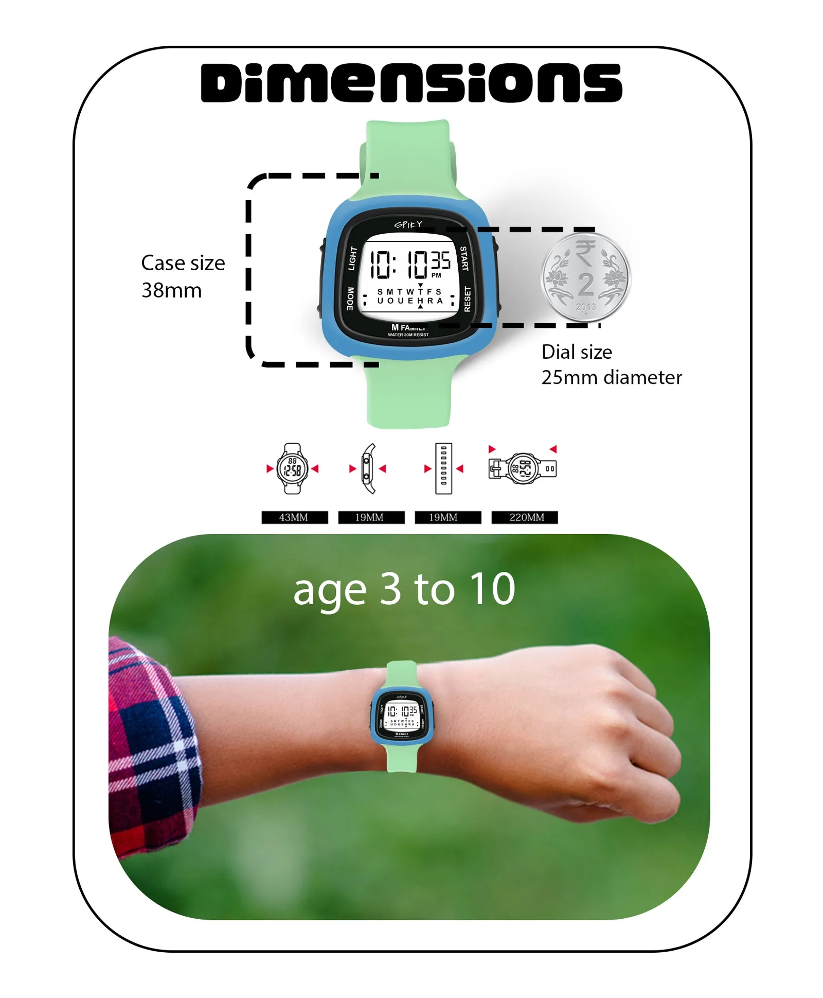 Spiky Unique Square Digital Watch for Kids - Black