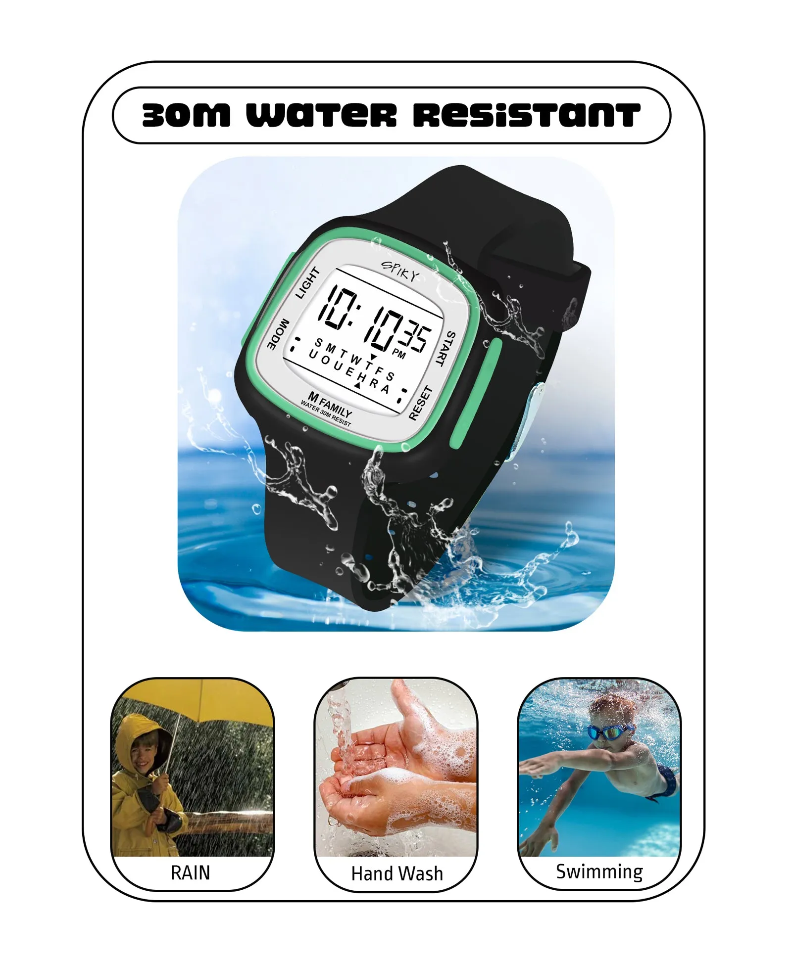 Spiky Unique Square Digital Watch for Kids - Black