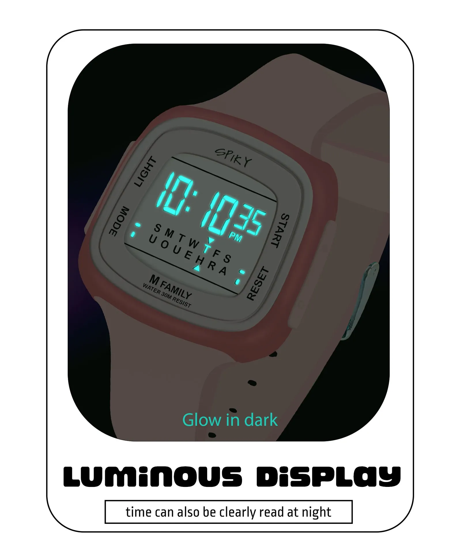 Spiky Unique Square Digital Watch for Kids - Black
