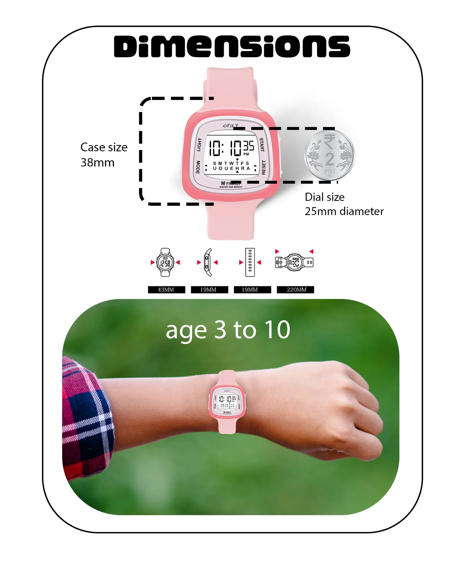 Spiky Unique Square Digital Watch for Kids - Black