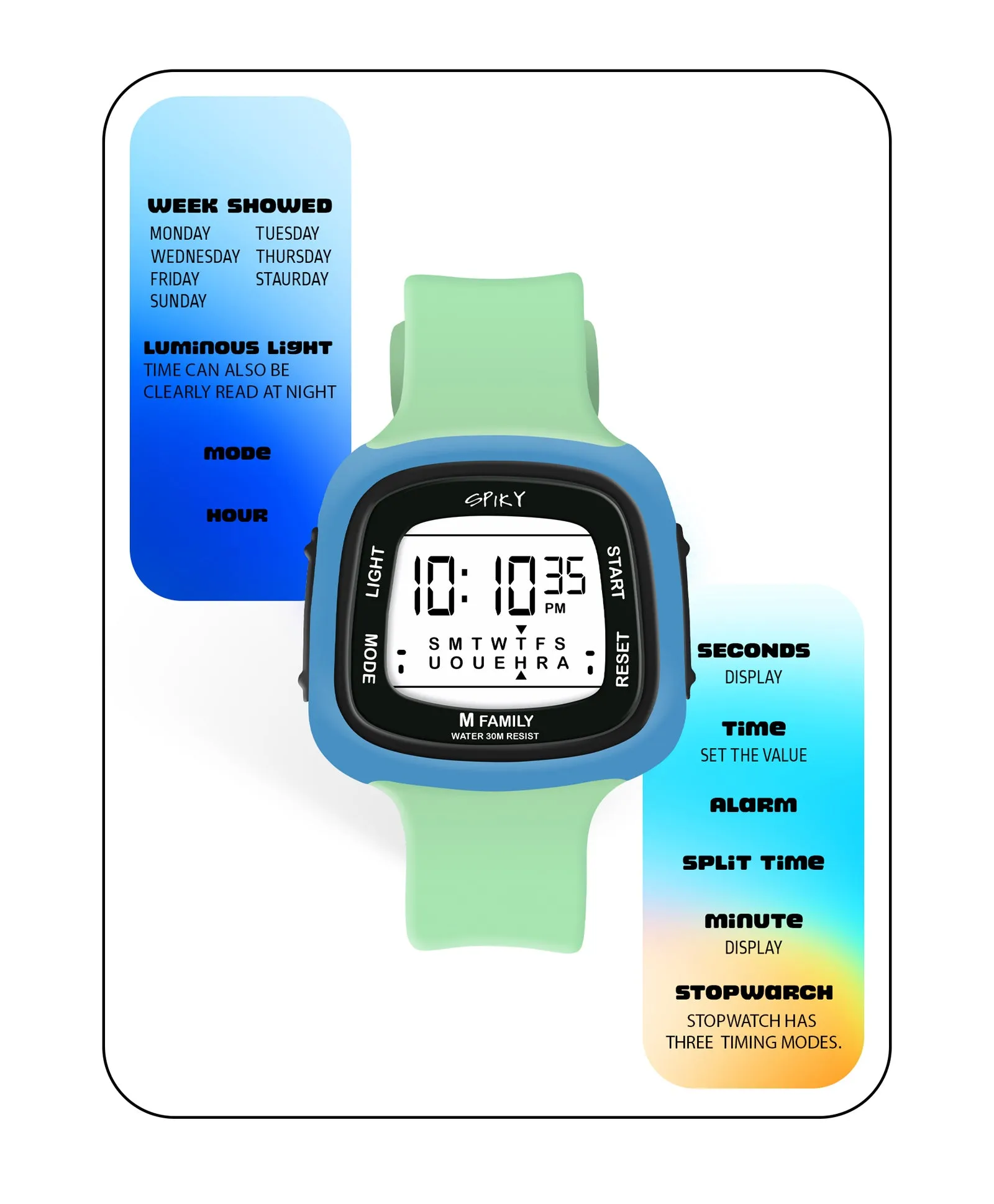 Spiky Unique Square Digital Watch for Kids - Black