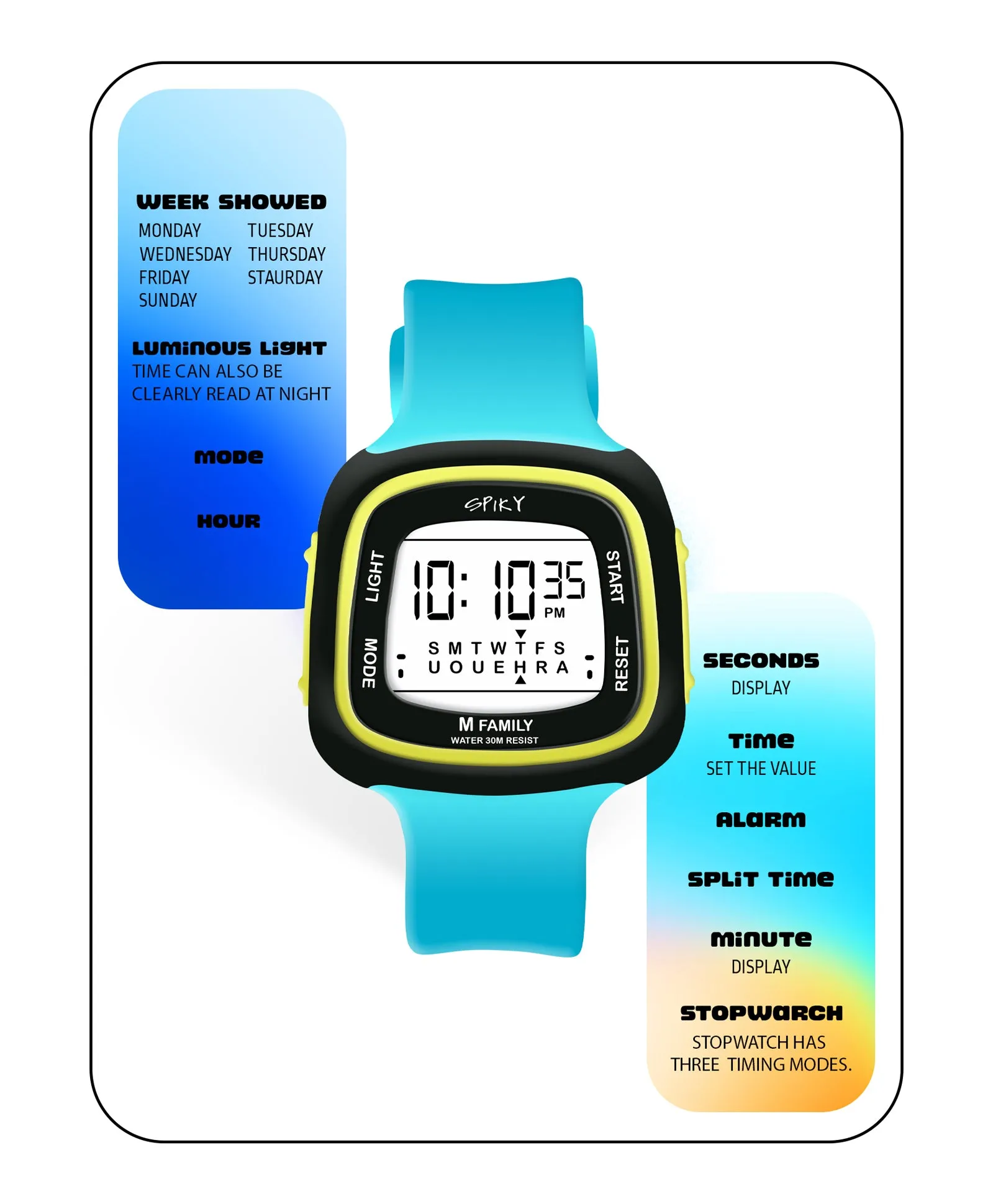 Spiky Unique Square Digital Watch for Kids - Black