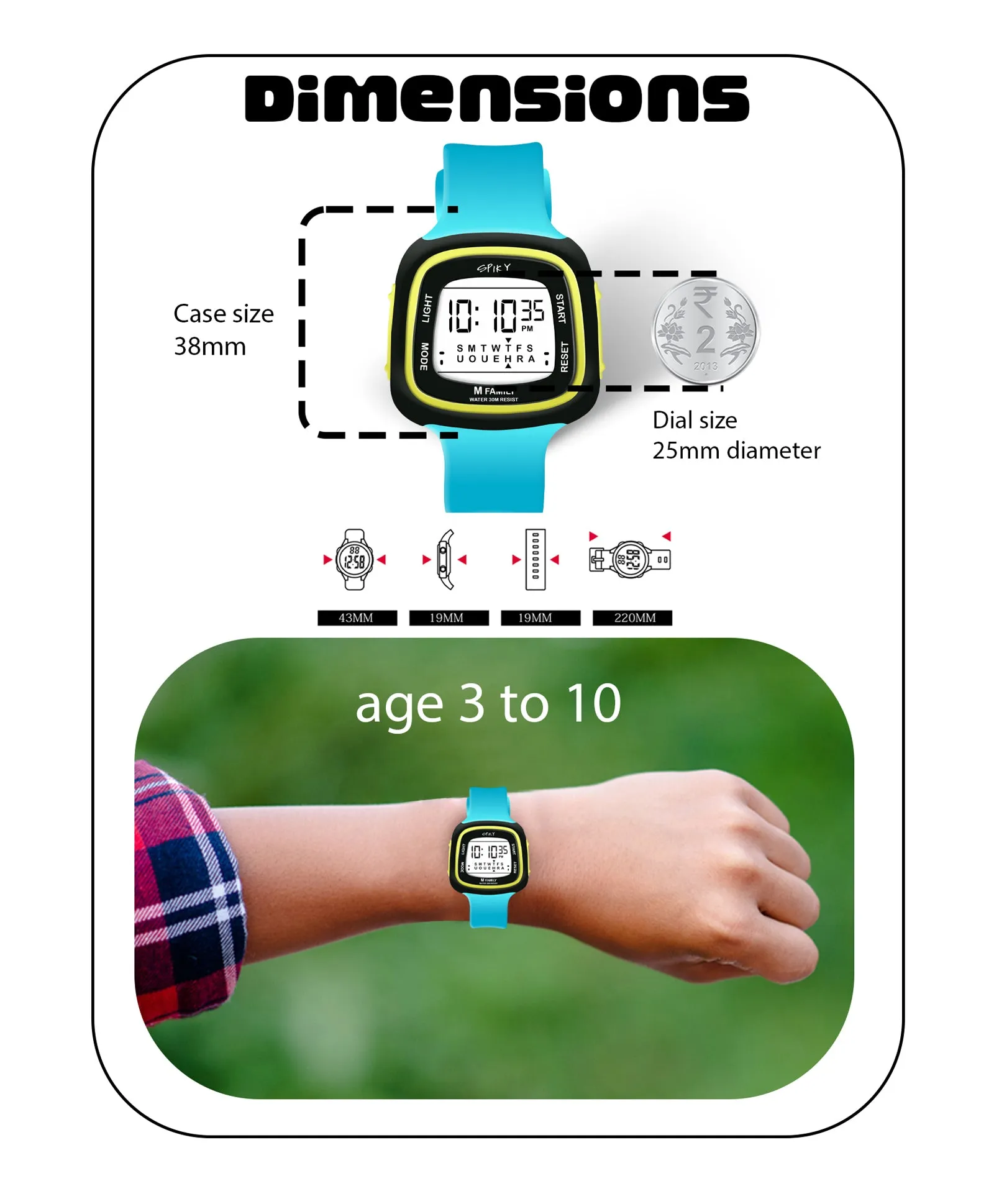 Spiky Unique Square Digital Watch for Kids - Black