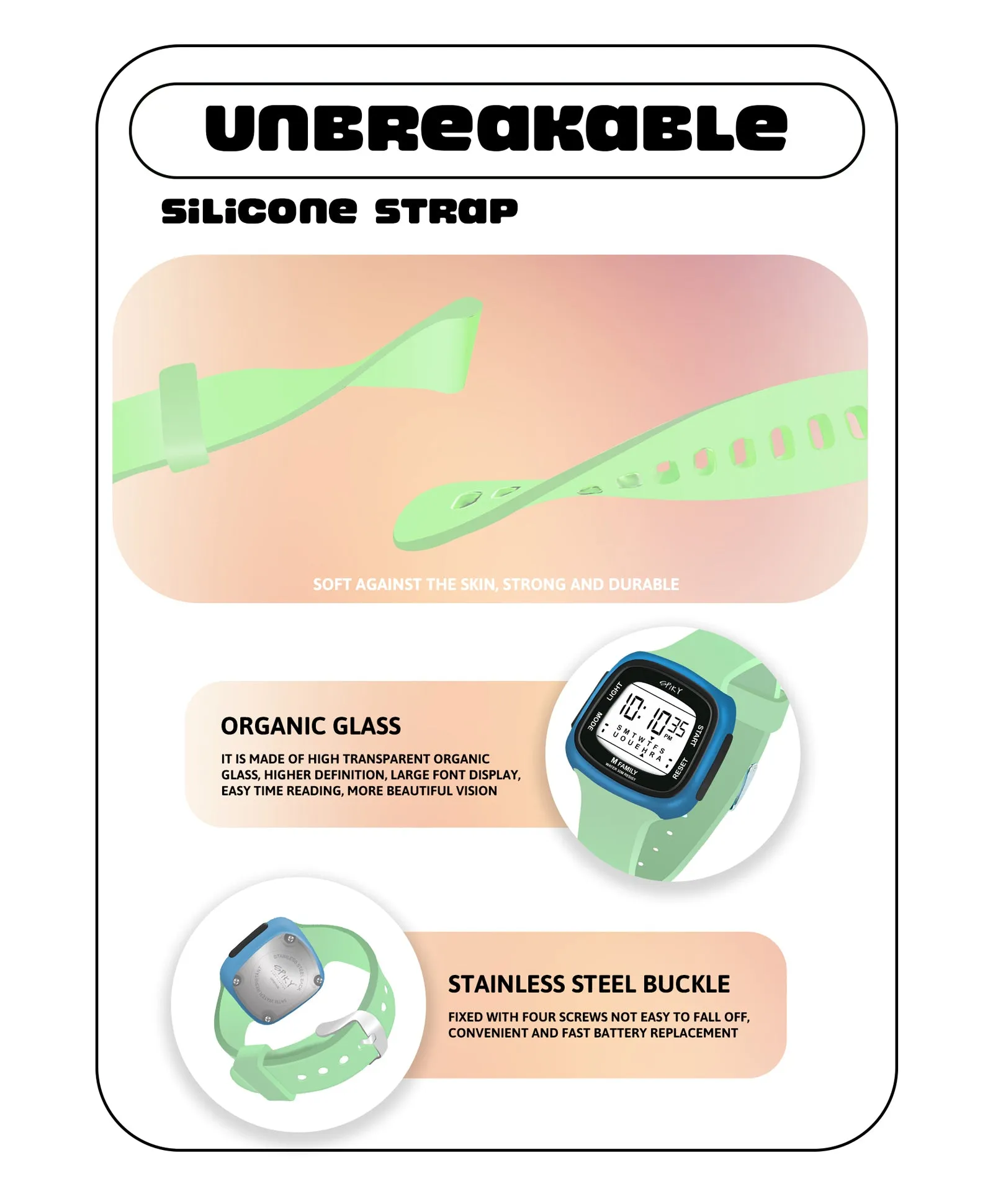 Spiky Unique Square Digital Watch for Kids - Black
