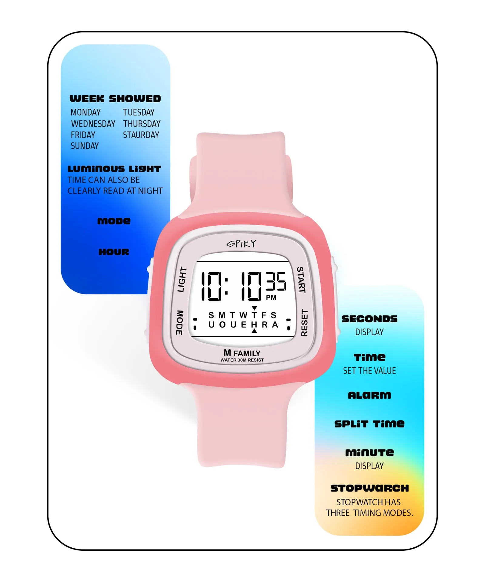 Spiky Unique Square Digital Watch for Kids - Black