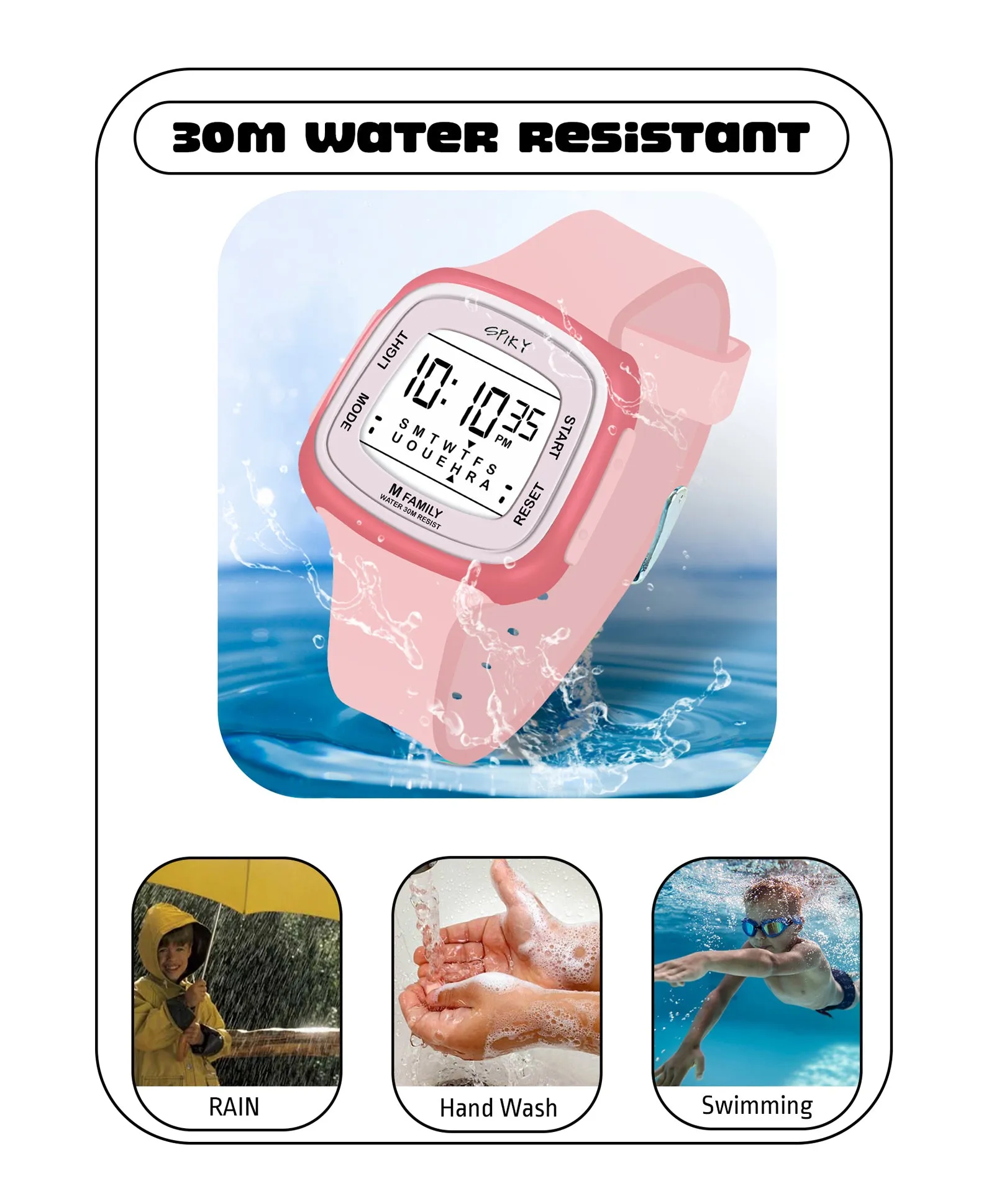 Spiky Unique Square Digital Watch for Kids - Black